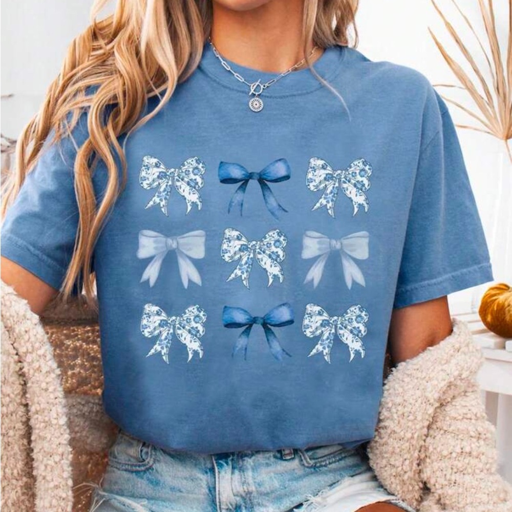 Blue Kids Bow Graphic T-Shirt